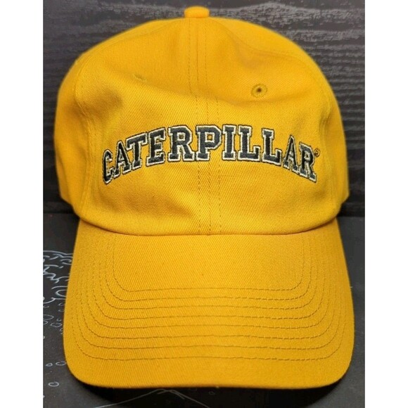 NOS 90's Caterpillar CAT Embroidered Yellow Hat Cap Strapback Adjustable Brass - Picture 1 of 7